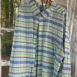 Vineyard Vines Blue and Green Plaid Shirt